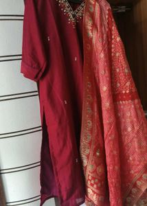 🔥 Today's Offer 🔥partywear Maroon kurta set