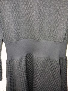 Black Textured Fabric Korean Style Skater Dress