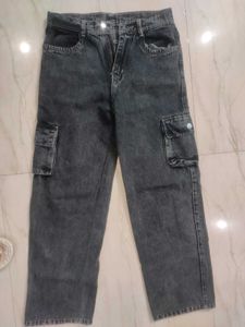 Black Charcoal Cargo Jeans