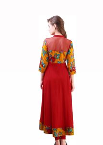 Ankle length Vibrant Floral &amp; Crimson Panel