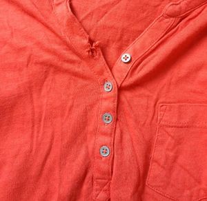 Max Orange Henley Long Sleeve Top