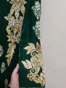 Green Embellished Velvet Dress