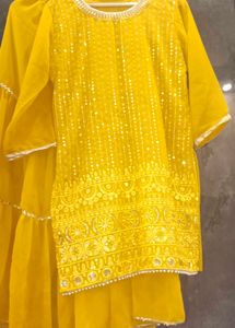 Yellow Embroidered Kurta and pizama