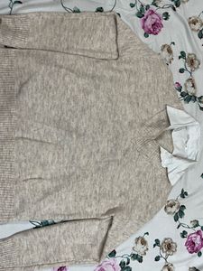 Beige V-Neck Sweater