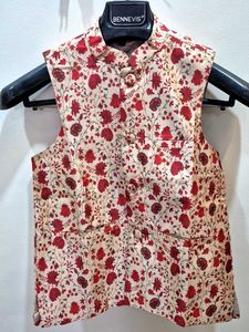 Floral Print Sleeveless Nehru Jacket
