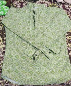 Green Printed Kurta Shirt For Men