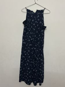 Blue Color  Dress With Light Vlue Flowers On It