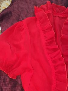 Red Georgette Shrug