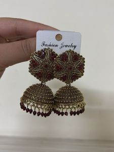 Red & Gold Jhumka Earrings