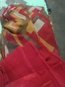 Vintage Print  & Red Fabric Saree