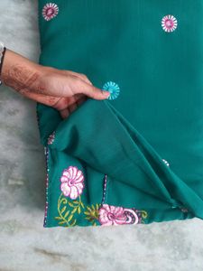 Elegant Embroidered Green Saree