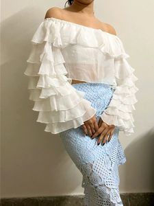 Aesthetic Ruffle Pattern White Crop Top