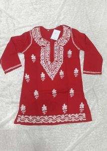 Red Embroidered Kurta