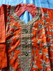 Orange Stitch Kurti
