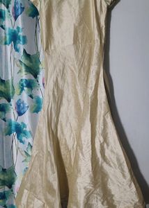 Long Ethnic Gown In Raw Silk Type Fabric