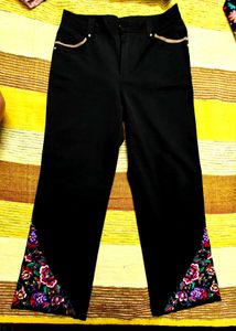 Statement Embroidered Black Trouser Pant