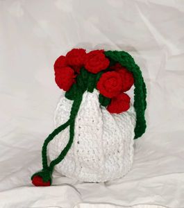 Crochet Rose Bouquet Potly Bag For Women And Girls