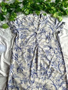H&M Women’s White and Blue Toile Dress
