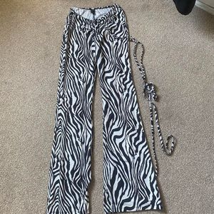 Zebra Print Tie-Waist Wide Leg Pants