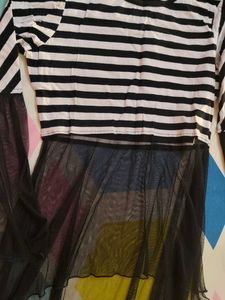 Striped Top with Long Net Like Dress