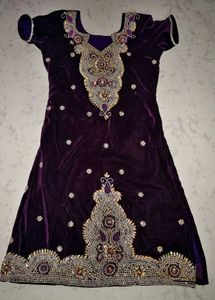 Heavy Work Purple Velvet Embellished Kurti