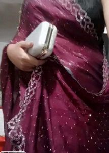 Wine Colour Saree For Farewell, Fastival