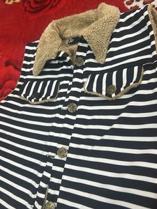 Striped Vest with Fur Collar
