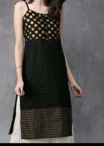 Anouk black and gold toned a-line kurta size M - 3