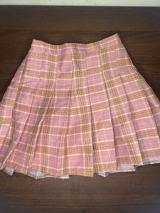Pink Plaid Pleated Skirt