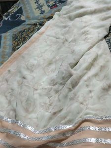 Peach And Off White Saree