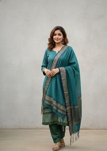 Chanderi Silk Kurta with Zari Work Dupatta &amp;salwar