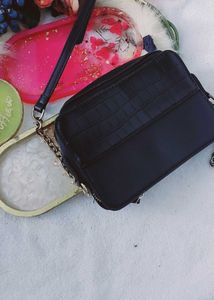 Black Croc Embossed Crossbody Bag