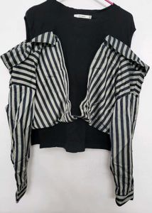 Black And Grey Off-Shoulder Top