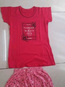 Cute Pink Printed Night Suit Not Used Brand New