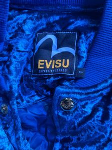 Evisu Blue Velvet Bomber Jacket