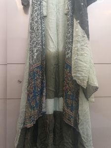 double shade gown with joint shrug and dupatta