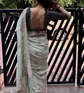 Handwork &amp; Embroidered Saree With Blouse
