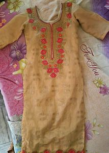 Simple Kurti Design With Orange,Pink Color Flowers