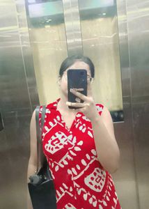 Red & White Print Dress