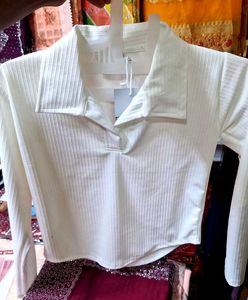 White Ribbed Crop Top