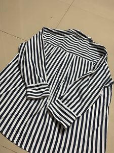 •  Navy &amp; White Striped Button-Up Shirt – Cla