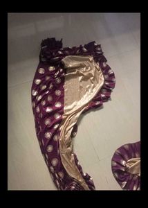 Purple &amp; Gold Satin Silk Printed Saree