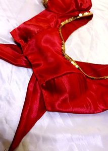 Satin Bow Style Back Hook Puff Sleeve Blouse