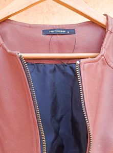Hermosear Faux Leather Mid Brown Crop Jacket