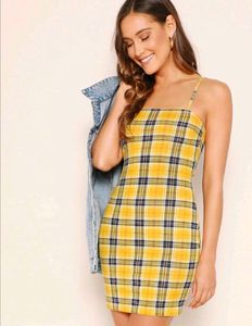 shein plaid yellow dress