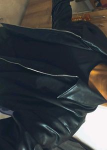 Black Faux Leather Zip-Up Jacket