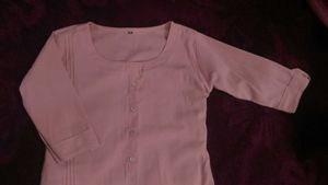 Peach Pink Straight Kurti and White coat model top