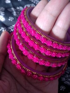 Pink Hight Quality Glass Bangles Filled With Rose Brand New Not Used Even Once
