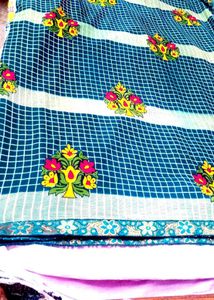 Elegant Teal Embroidered Saree