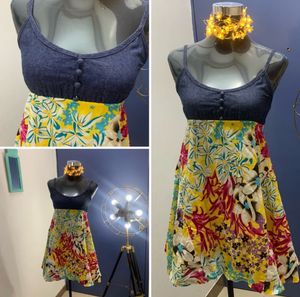 Floral Sundress with Denim Top